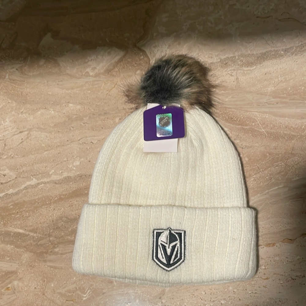 NHL Cream Beanie with Faux Fur Pom